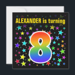 Farbige Sterne   Regenbogenmuster "8" Geburtstag # Einladung<br><div class="desc">Dieses lustige, aufregende und lebendige Geburtstagsfeierdesign zeichnet sich durch ein farbenfrohes Sternmuster aus, zusammen mit der Zahl "8" mit einem farbenfrohen Regenbogen-inspirierten Spektrum oder Gradientenmuster. Der Name auf der Vorderseite kann angepasst werden. Auf der Rückseite finden Sie benutzerdefinierte Details zum Party. Geburtstagsfeierlichkeiten wie diese werden potenziellen Gästen für eine Geburtstagsparty...</div>
