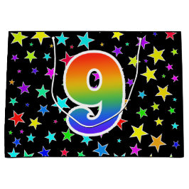 Farbige Sterne + Regenbogenmuster "9" Ereignis # Große Geschenktüte