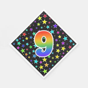 Farbige Sterne + Regenbogenmuster "9" Ereignis # Serviette