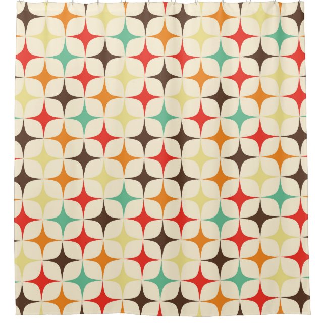 Farbige Sterne Retro Geometrisches Muster Duschvorhang (Vorderseite)