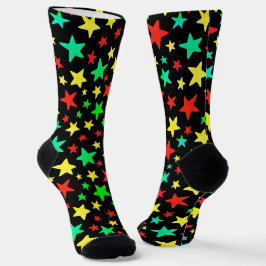 Farbige Sterne Rot Blau Grün Gelb Schwarz Moderne Socken