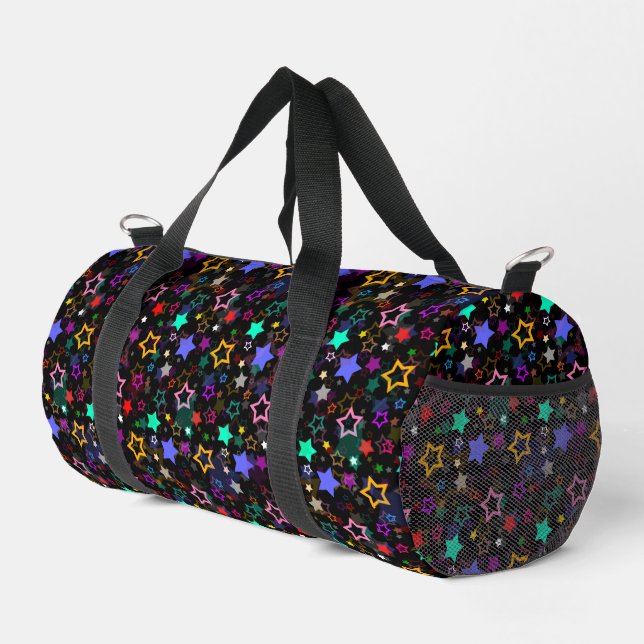Farbige Sterne Schwarz  Duffle Bag (Rechte Ecke)