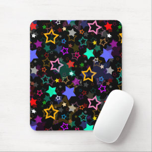 Farbige Sterne Schwarz Mousepad