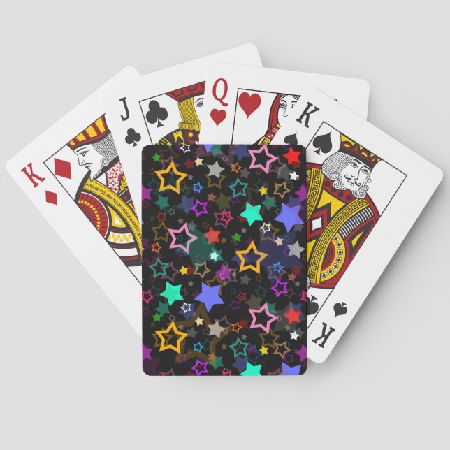 Farbige Sterne Schwarz  Spielkarten (Rückseite)