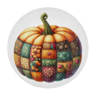 FARBIGE STICKEREI HERBSTLICHES KÜRBIS-DESIGN SCHNEIDEBRETT