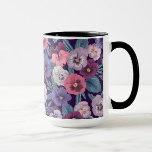 Farbige Stiefmütterchen auf tiefem Violett Tasse