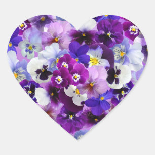 Farbige Stiefmütterchen, Hübsche Blume, Herz-Aufkleber