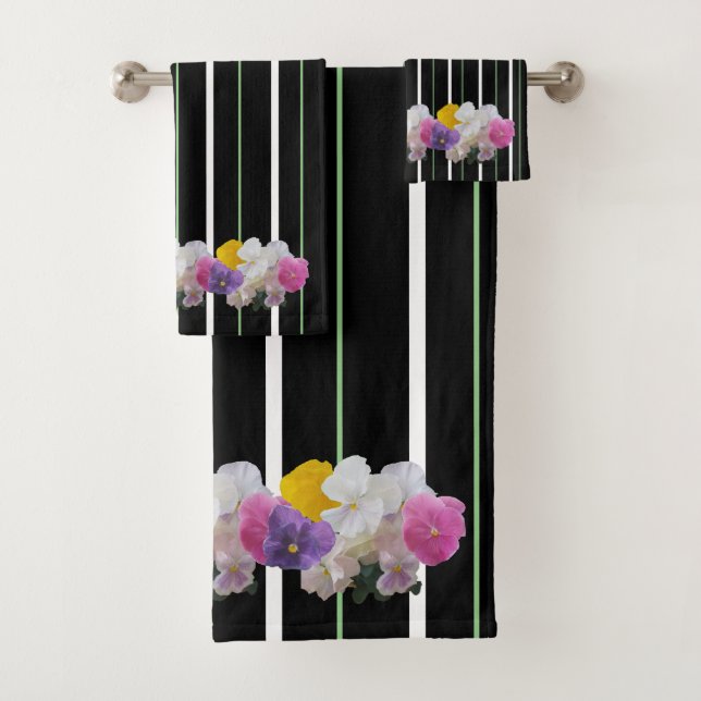 Farbige Stiefmütterchen und fette Streifen Badhandtuch Set (Insitu)