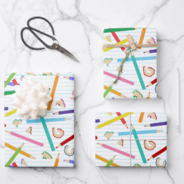 Farbige Stifte Muster Geschenkpapier Set