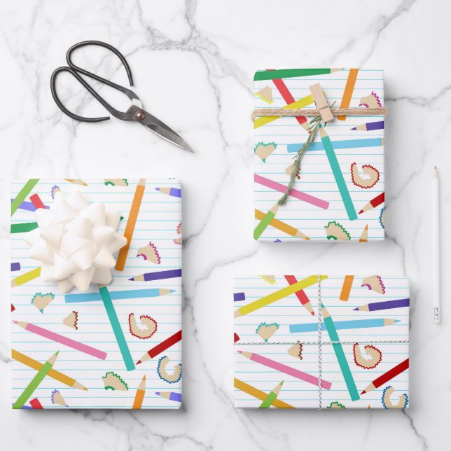 Farbige Stifte Muster Geschenkpapier Set (Vorderseite)