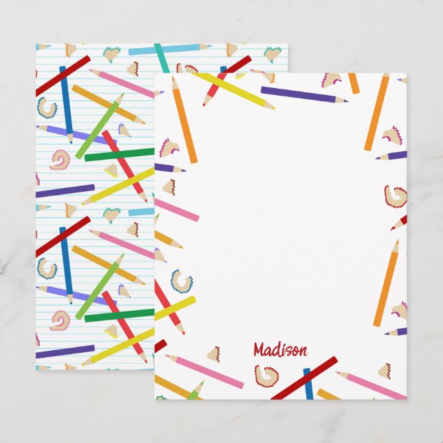 Farbige Stifte Muster Kids Individuelle Name Mitteilungskarte (Vorne/Hinten)