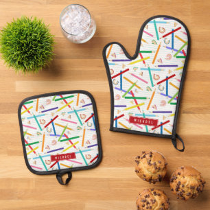 Farbige Stifte Muster Kinder Kochen Ofenhandschuh & Topflappen-Set