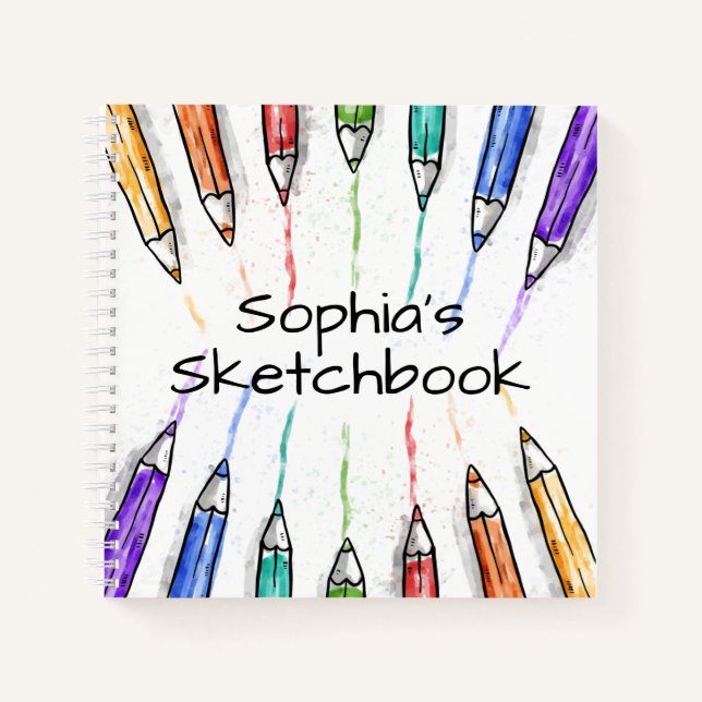 Farbige Stifte Personalisiertes Sketchbuch  Notizbuch (Vorderseite)