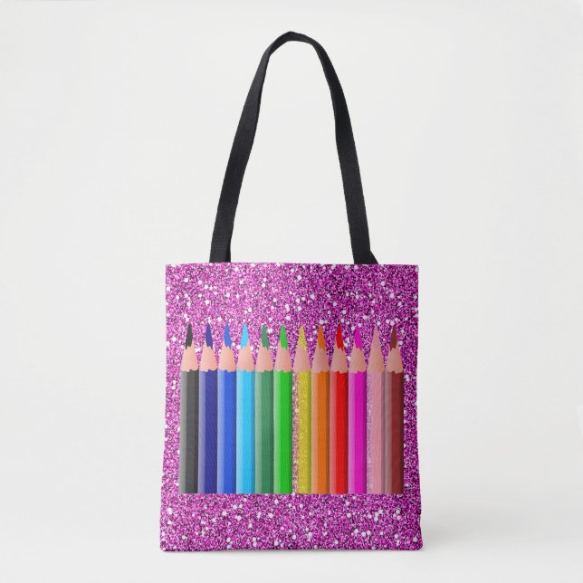 Farbige Stifte Rosa Imitate Glitzer Tasche (Vorderseite)
