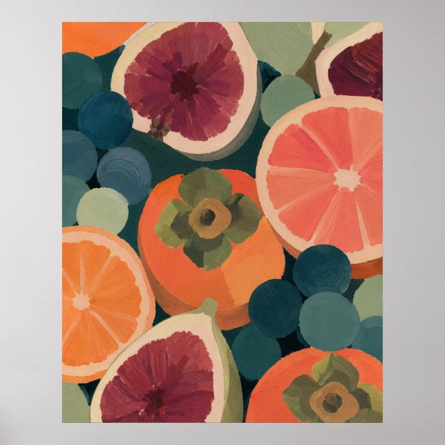 Farbige Stilleben-Frucht-Gouache-Malerei Poster (Vorne)