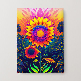 Farbige, strahlende Sonnenblumen Button
