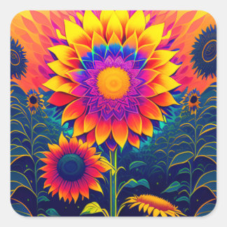 Farbige, strahlende Sonnenblumen Quadratischer Aufkleber