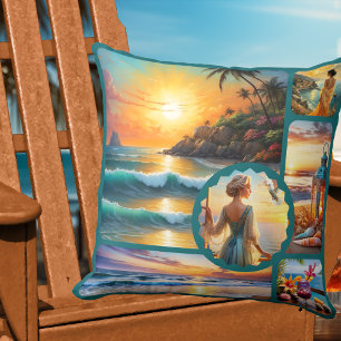 Farbige Strandfoto-Collage Boho Chic Kissen
