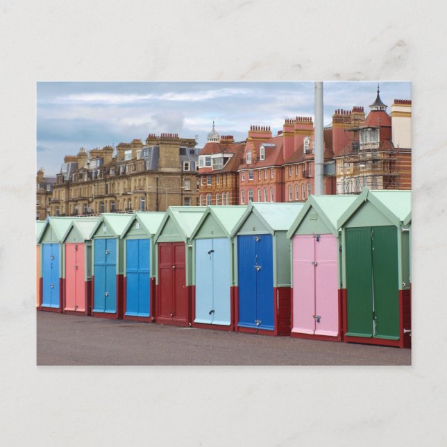 Farbige Strandhütten, Brighton und Hove Beach Postkarte (Vorderseite)