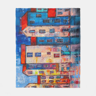 Farbige Straßenpanorama-Impressionist-Kunst Fleecedecke