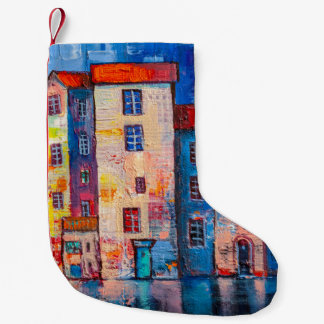 Farbige Straßenpanorama-Impressionisten-Kunst Kleiner Weihnachtsstrumpf