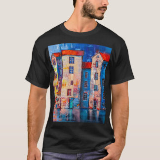 Farbige Straßenpanorama-Impressionistenkunst T-Shirt