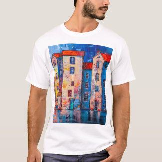 Farbige Straßenpanorama-Impressionistenkunst T-Shirt
