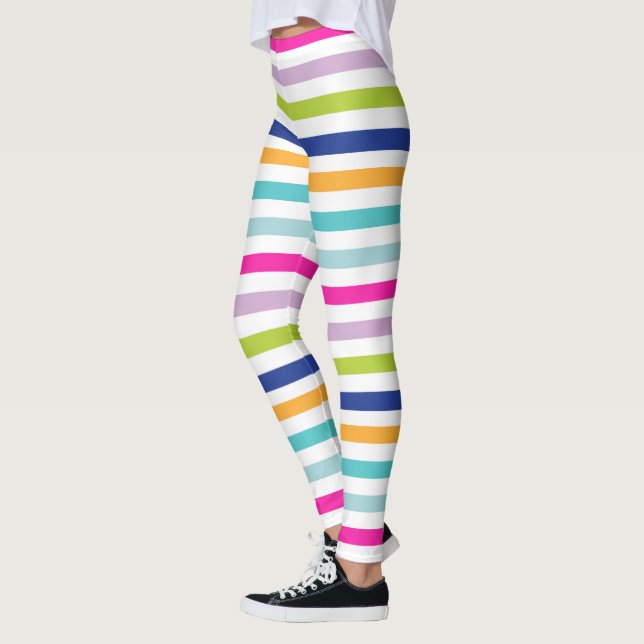 Farbige Streifen: Blau, orange, rosa, grün, Aquama Leggings (Links)