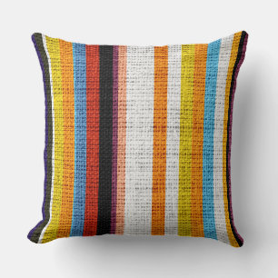 Farbige Streifen Burlap Linen Rustikaler Jute #4 Kissen