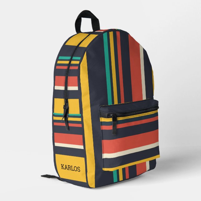 Farbige Streifen geometrisches Muster monogramm Bedruckter Rucksack (Rückseitige Ecke links)