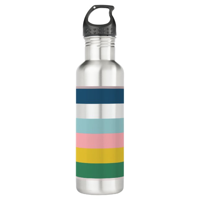 Farbige Streifen Grün Blau Rosa Edelstahlflasche (Vorderseite)