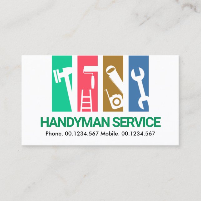 Farbige Streifen Handyman Tools Generalunternehmer Visitenkarte (Vorderseite)
