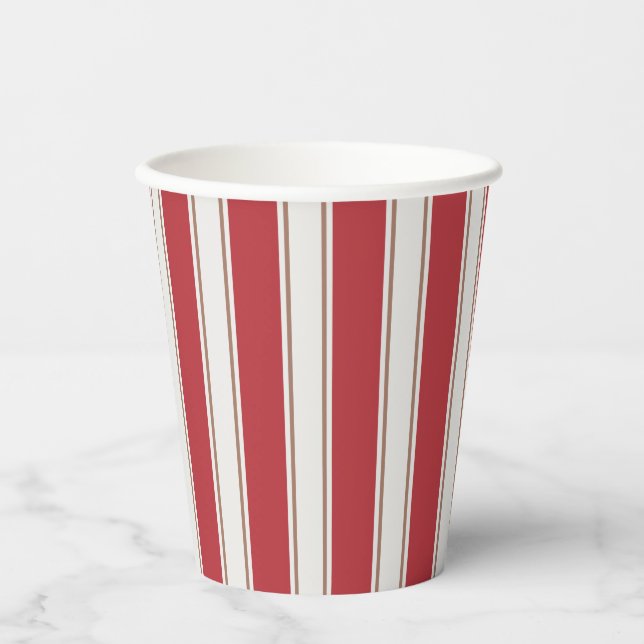 Farbige Streifen in Rot, Weiß und Mocha Pappbecher (Vorderseite)