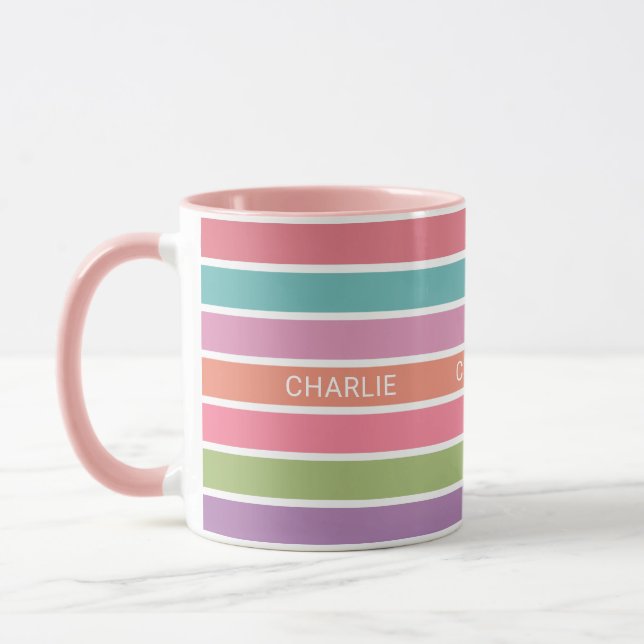 Farbige Streifen individuelle Name Tasse (Links)
