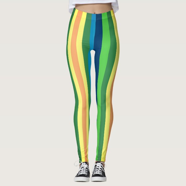 Farbige Streifen Leggings, grün, blau, gelb Leggings (Vorderseite)