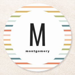 Farbige Streifen Mit Monogramm Cocktail Runder Pappuntersetzer