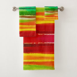 Farbige Streifen Moderne Künstlerische Regenbogenf Badhandtuch Set
