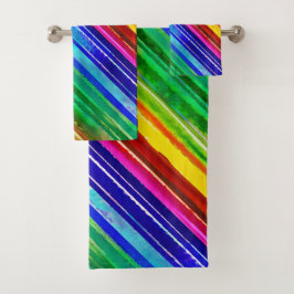 Farbige Streifen Moderne Künstlerische Regenbogenf Badhandtuch Set