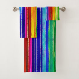 Farbige Streifen Moderne Künstlerische Regenbogenf Badhandtuch Set