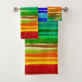 Farbige Streifen Moderne Künstlerische Regenbogenf Badhandtuch Set