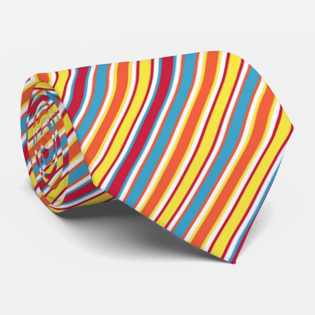 Farbige Streifen orange, blau, gelb, rot, weiß Krawatte (Gerollt)