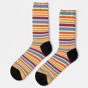 Farbige Streifen orange, blau, gelb, rot, weiß Socken