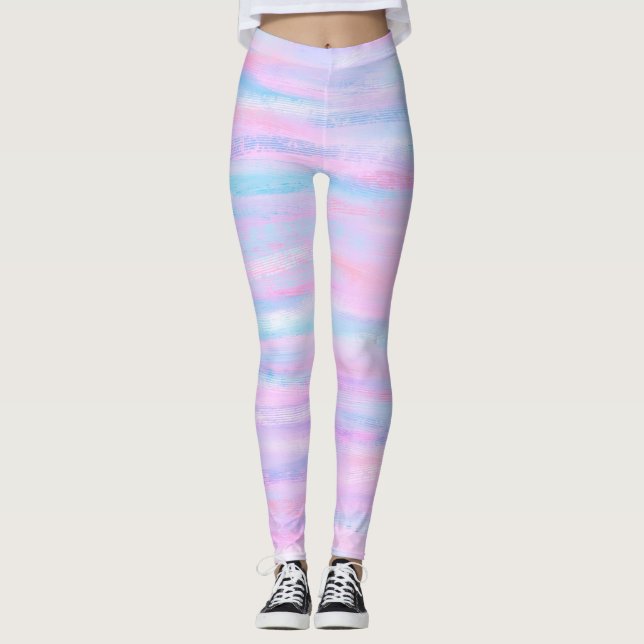 Farbige Streifen Türkis Pink Lila Leggings (Vorderseite)
