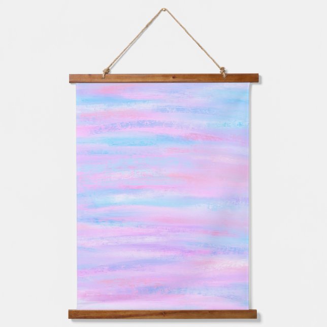 Farbige Streifen Türkis Pink Lila Wandteppich Mit Holzrahmen (Vorderseite)