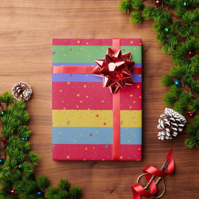 Farbige Streifen und Sterne Geschenkpapier (Feiertagsgeschenk)