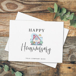 Farbige Strichzeichnung Haus Frohes Housiversary I Postkarte