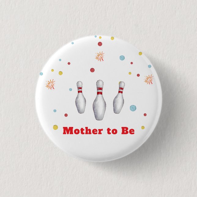 Farbige Strike Up Bowling Sport Baby Shower Button (Vorderseite)