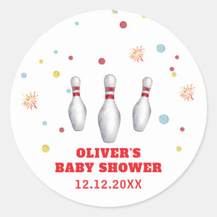 Farbige Strike Up Bowling Sport Baby Shower Runder Aufkleber