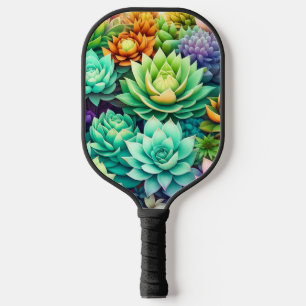 Farbige Sukkulenten Collage Pickleball Schläger