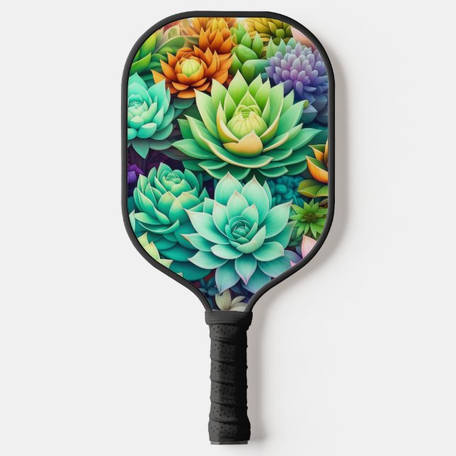Farbige Sukkulenten Collage Pickleball Schläger (Vorderseite)